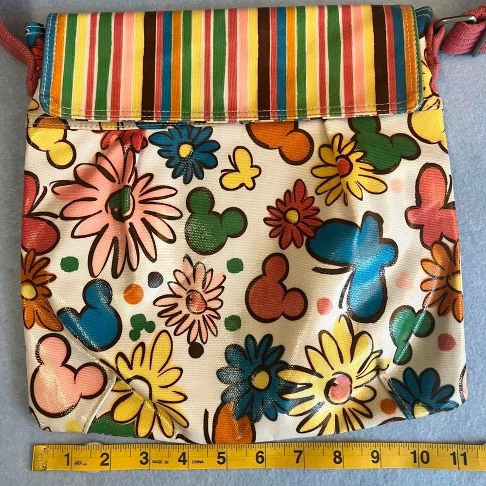 Disney Parks Mickey Flower Power Retro Coated Canvas Carry All Crossbody